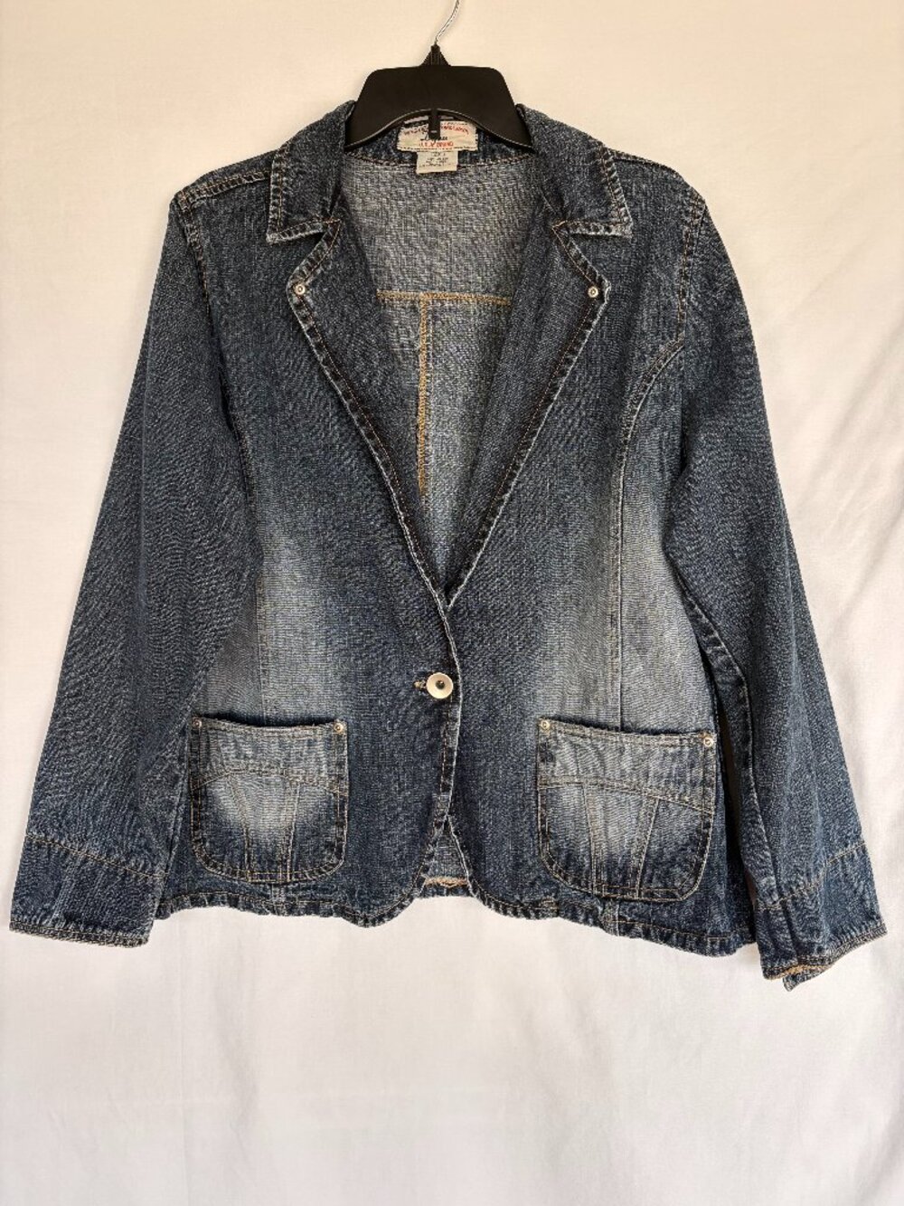 DeFuze Women's 2X Blue Denim Blazer Jacket 100% Cotton - Y2K